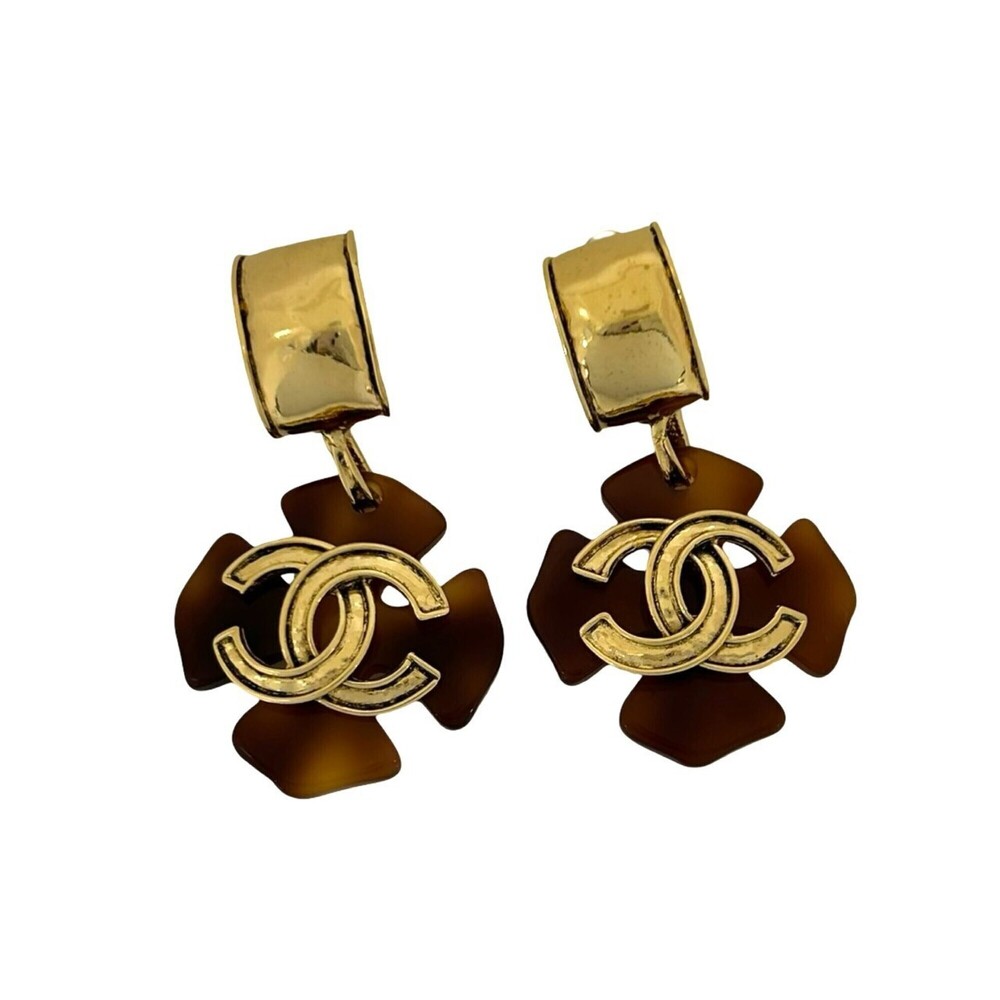 CHANEL Brown Logo Earrings
